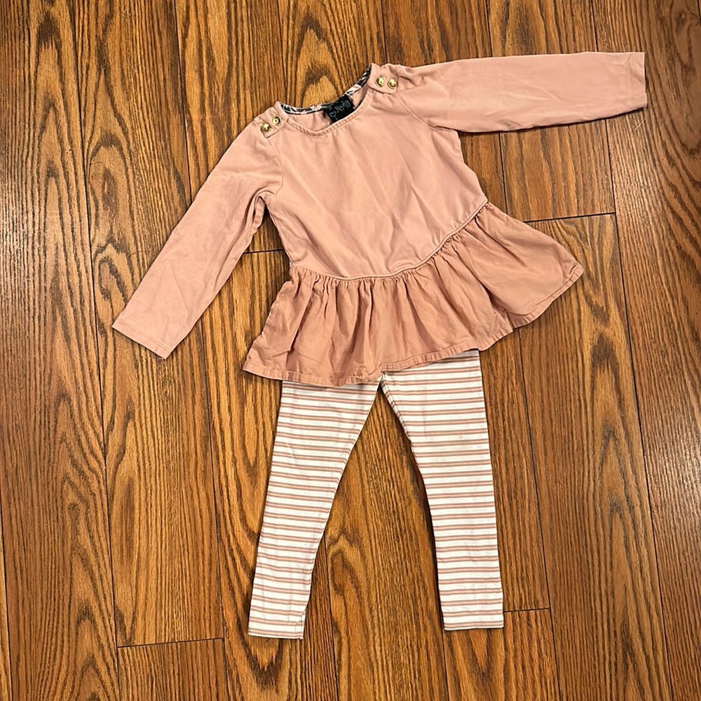 Cynthia Rowley Girls Pink Peplum Top & Striped Leggings Set